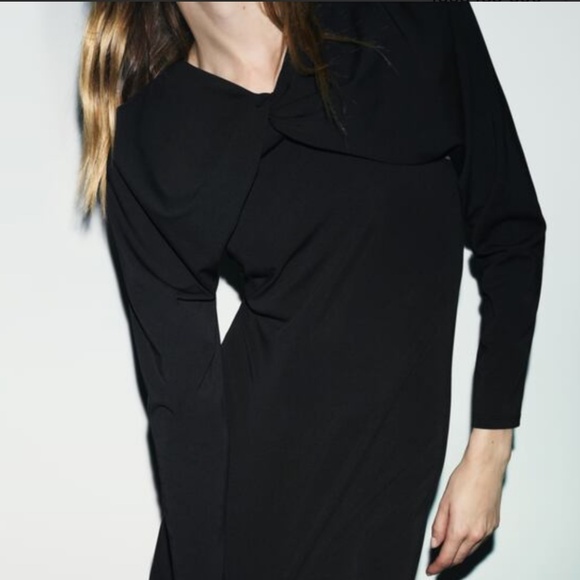 ZARA Knotted Overlay Back Slit Black Dress Size M NWT - Picture 4 of 14